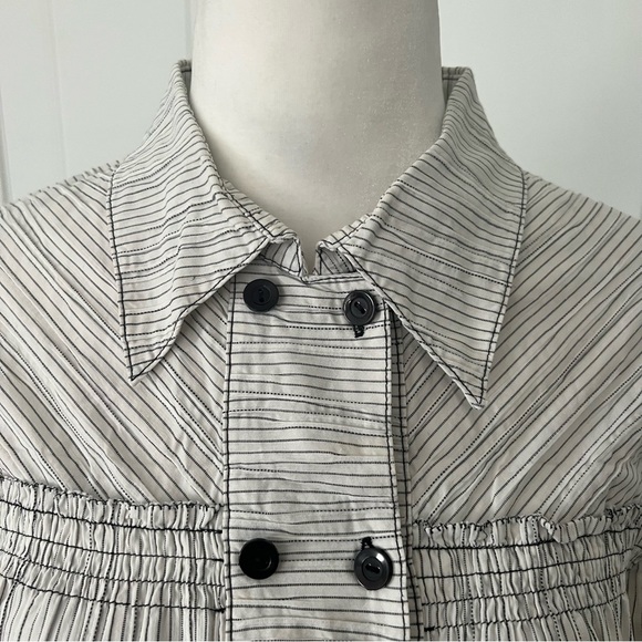 Womens button down collared shirt dress white black stripes pleated size large - Picture 9 of 11